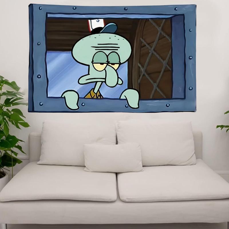 Squid ward indoor Cartoon Wall Hanging Tapestry Background Wall Cloth for College Dorm Room Decor Outdoor Parties Cartoon Squid ward