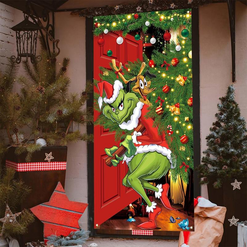 Merry Grinchmas Banner, 71 x 35in Polyester, New Year Christmas Decor for Home Party Ornaments