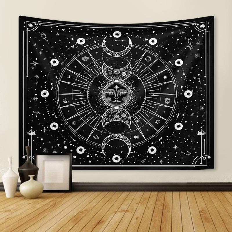 Ramadan Festival Ornaments, 1 Count Moon & Star Pattern Tapestry, Boho Style Wall Hanging Tapestry, Wall Hanging Decor for Home Living Room Bedroom Dormitory, Home Decor