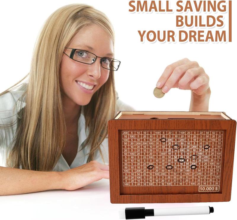 Cash Vault Wooden Savings Box 10000,Wooden Money Box Money Bank,Money Saving Box,Wooden Savings Box with Money Target & Numbers,Money Box for Cash Saving,Best for Friends (10000 Dollar)