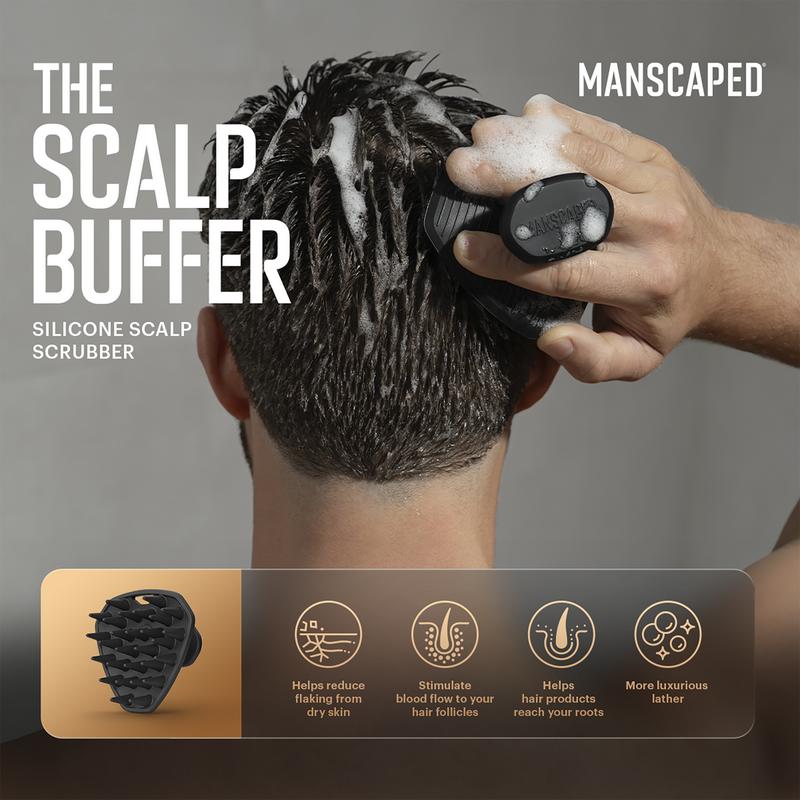 MANSCAPED® The Scalp Buffer Men’s Silicone Head Scrubber – Premium Cleansing & Exfoliating Hair Brush, Ergonomic Handheld Design for Gentle Scalp Massage (1-Pack) Shower Accessories