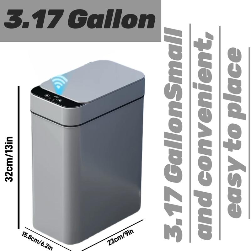 3.17 Gallon Automatic Non-Contact Trash Can, Small Motion Sensor Smart Trash Can for Bathroom Slim Waterproof Trash Can