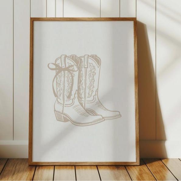 Neutral Long Live Cowgirls, Coastal Cowgirl Print, Girly Western Wall Art, Coquette Bow Boots, Trendy Dorm Decor, Set of 3