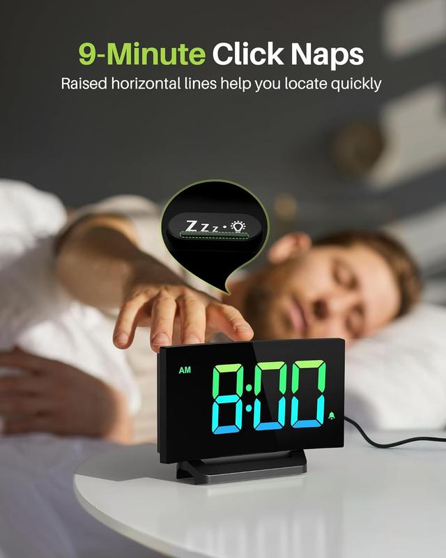 [GOLOZA]Digital Alarm Clock 6-Color RGB Display,5 Level Brightness+Off,2Volume Settings,3 Tones,Snooze,Power-Off Memory,12 24h Format,Adjustable Light