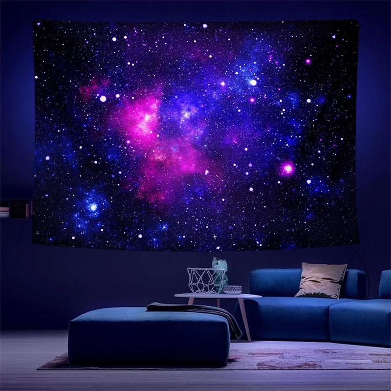 Starry Sky Pattern Tapestry, 1 Count Galaxy UV Blacklight Tapestry, Wall Hanging Tapestry, Wall Hanging Decor for Living Room Bedroom Office Dormitory, Home Decor