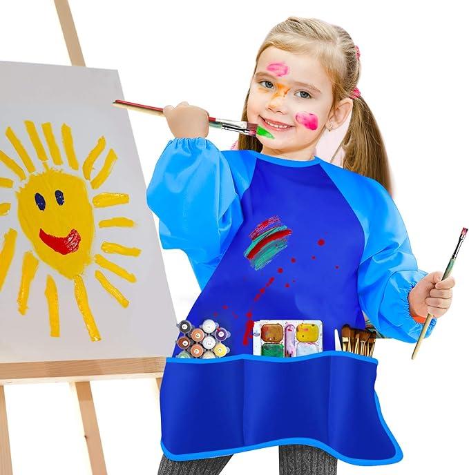 Waterproof Children Art Smock Kids Art Aprons with 3 Roomy Pockets,Painting Supplies (Paints and brushes not included)