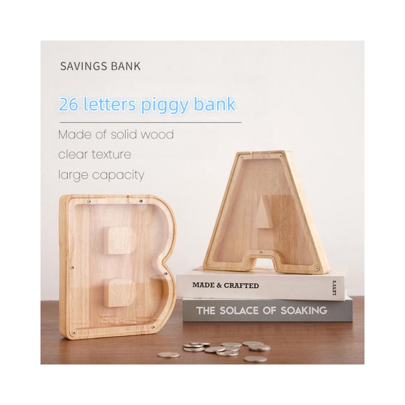 Wooden Letter Piggy Bank,Personalized Letter Money Bank for Kids Large Alphabet Piggy Bank Gift for Boys Girls Christmas Birthday Present Home Decoration (A-Z)