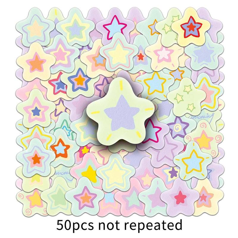 Glitter Star Pattern Stickers, 50pcs Cute Multi-purpose Stickers, Waterproof Self-adhesive Stickers For DIY Crafts & Journals