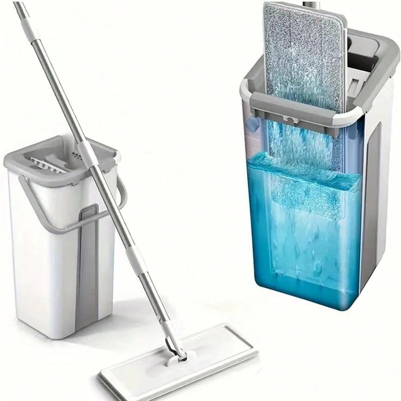 Household cleaning mop and bucket set with two mop cloths, hands-free washing flat mop, sewage and clean water separated mop.