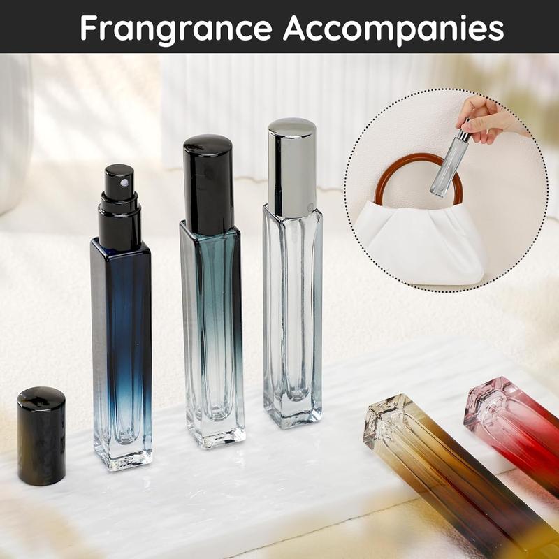 Glass Perfume Bottle Set, 5 Pack of 10ML Portable Perfume Travel Refillable, Empty Atomizer Sprayer for Perfume Cologne Dispenser, Travel Sample Bottles Perfume Making Kit with Refill Tool Lightweight Tin