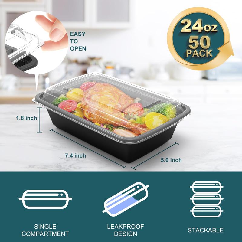 50 Pack Meal Prep Containers, Extra-thick Food Storage Containers with Lids, Disposable & Reusable Plastic Bento Lunch Box