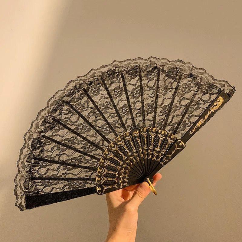 Vintage Lace Folding Fan, Chinese Style Handheld Fan, Portable Summer Hand Fan for Women & Girls, Party Costume Accessories