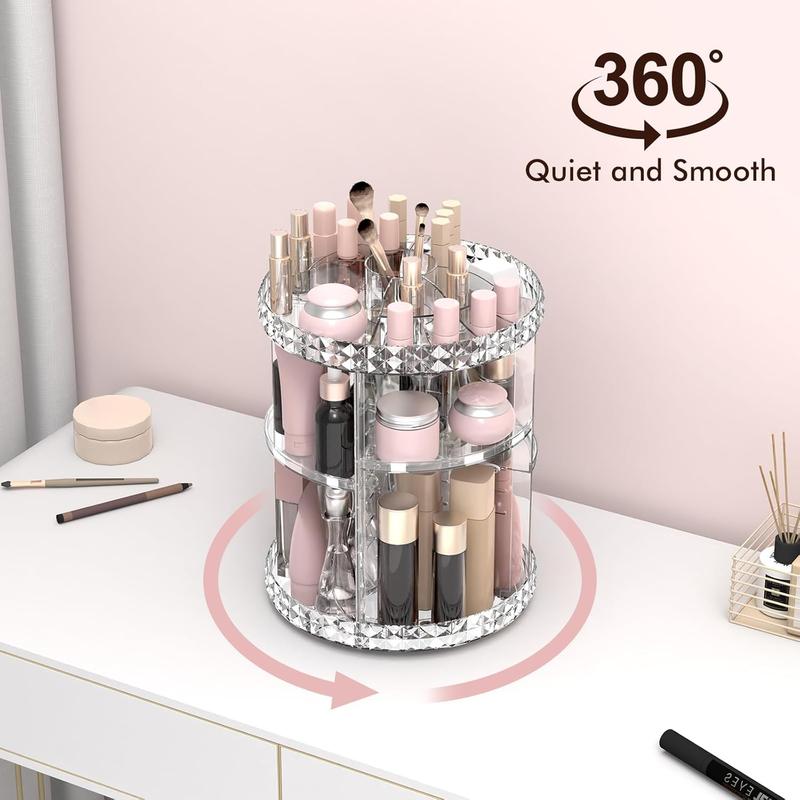 Rotating Makeup Organizer, 360° Spinning Skincare Organizers, Adjustable Layer Cosmetic Storage Lazy Susan Makeup Organizers for Dresser Bathroom, Medium, Clear