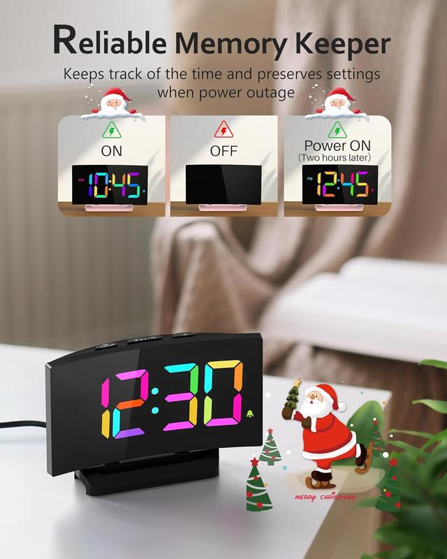 [GOLOZA]Digital Alarm Clock 6-Color RGB Display,5 Level Brightness+Off,2Volume Settings,3 Tones,Snooze,Power-Off Memory,12 24h Format,Adjustable Light