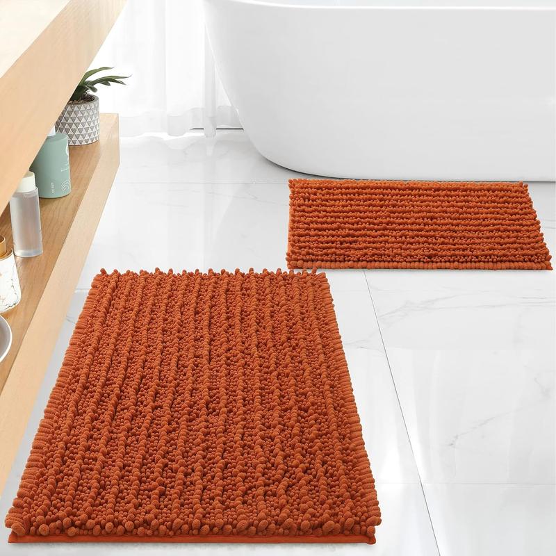 Luxury Chenille Burnt Orange Bathroom Rugs Bath Mats Sets, Soft and Absorbent Bathroom Rugs Non Skid Machine Wash Dry Bath Mats(32