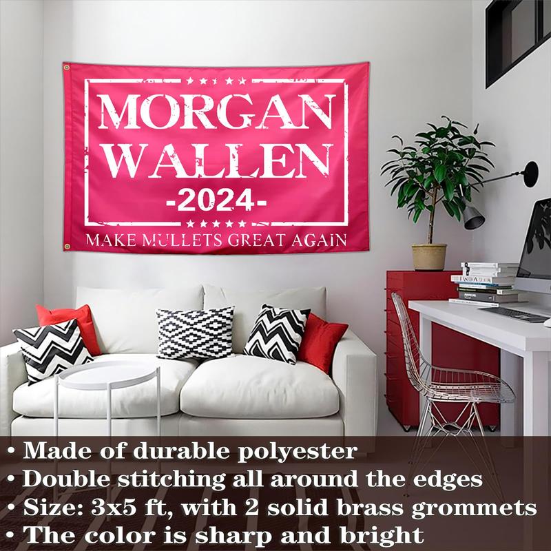 Morgan Flag Pink Tapestry 3x5 Ft Funny Morgan 2024 Wallen Flags for Teen Girls Room Bedroom College Dorm Meme Flags Man Cave Wall Art Decor Banner Gifts