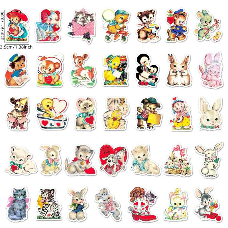 Vintage Cartoon Animal Sticker, 66pcs pack Waterproof Self Adhesive Decor Paper, Decor Sticker for Gift Greeting Card Water Bottle Laptop Phone