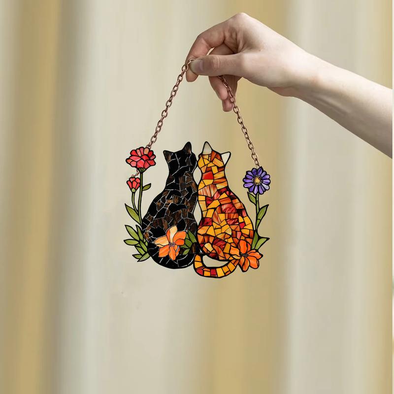 Custom Cat Suncatcher - Poppy Flower Wall Art - Handmade Mica Flower Window Hanging Art for Cat Home Decoration and Gift for Her