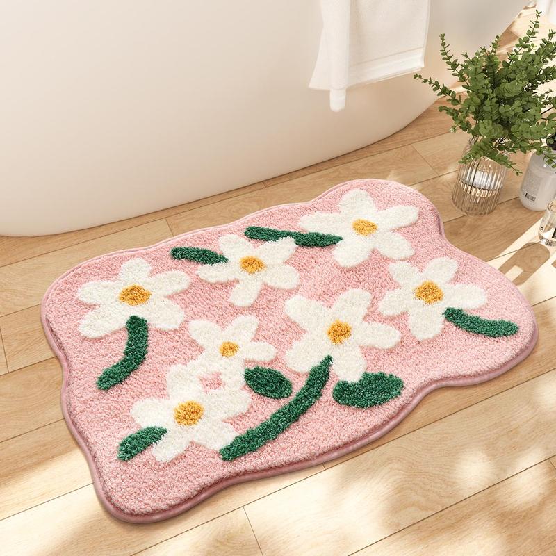 Floral Pattern Bathroom Mat, 1 Count Non-slip Soft Floor Rug for Room Decor, Decorative Mat for Home Bathroom, Summer Home Decor