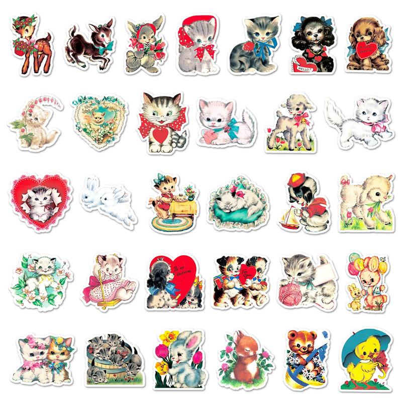 Vintage Cartoon Animal Sticker, 66pcs pack Waterproof Self Adhesive Decor Paper, Decor Sticker for Gift Greeting Card Water Bottle Laptop Phone