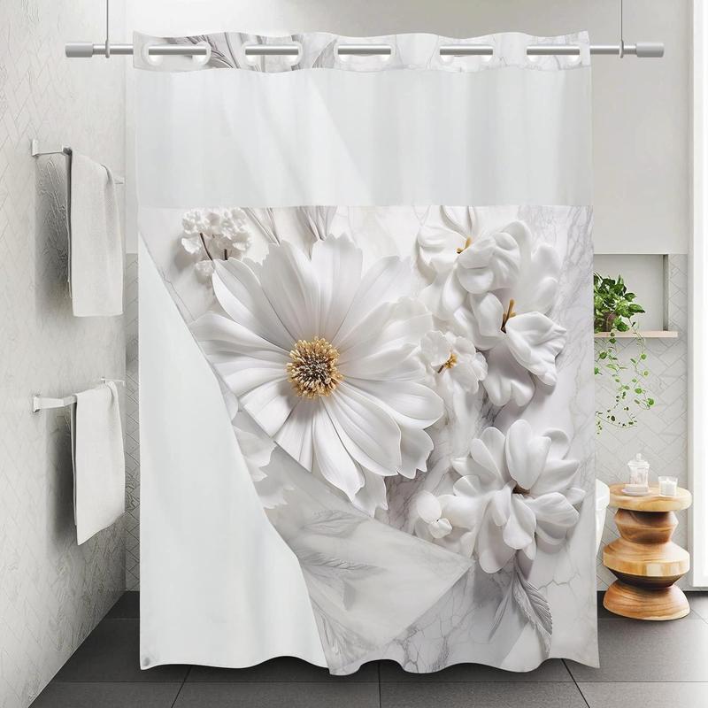 Flower Pattern Shower Curtain, 1 Count Waterproof Machine Washable  Flowers  Shower Curtain, Bathroom Decor Supplies for Home Hotel