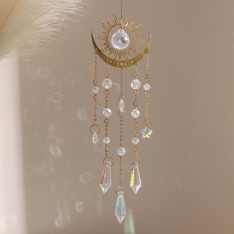 Moon & Sun Design Hanging Decor for Room Decor, Artificial Crystal Suncatcher Hangable Pendant, Home Decor, Gift for Summer, Boyfriend Gifts, Girlfriend Gifts