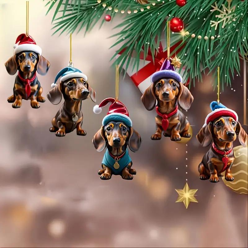 Cute Dachshund Design Christmas Tree Decoration, 7 Counts set Acrylic Dog Ornament, Holiday Hanging Decoration for Home Party Festival