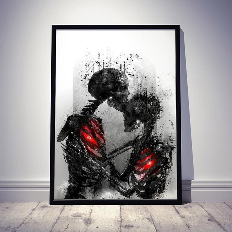 Romantic Skeleton Couple Pattern Unframed Painting for Room Decor, Wall Art Canvas Print, Wall Art Decor for Home Living Room Bedroom