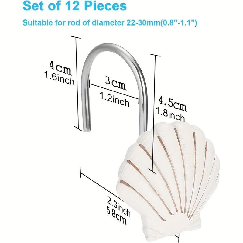 Starfish & Shells Design 3 Styles Shower Curtain Hook (12pcs), Durable Shower Curtain Hook, Bathroom Gadgets for Home Bathroom Decor