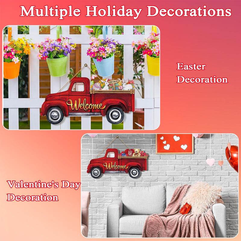 Truck Design Welcome Sign, 13pcs set Interchangeable Welcome Sign, Hanging Sign Farmhouse Seasonal Welcome Sign with 12 Holiday Icons for Home Decor