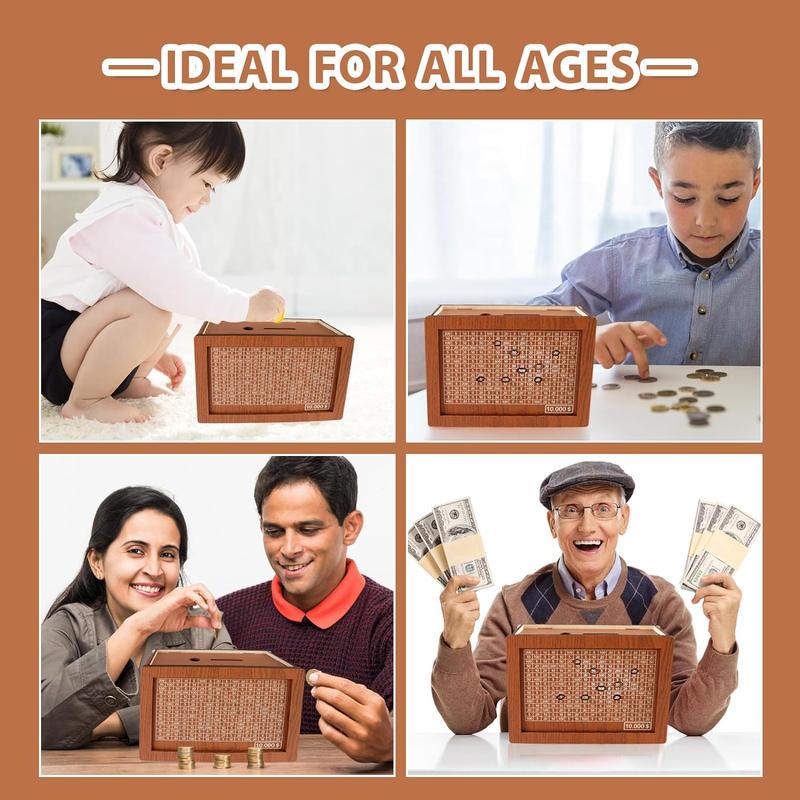 Cash Vault Wooden Savings Box 10000,Wooden Money Box Money Bank,Money Saving Box,Wooden Savings Box with Money Target & Numbers,Money Box for Cash Saving,Best for Friends (10000 Dollar)