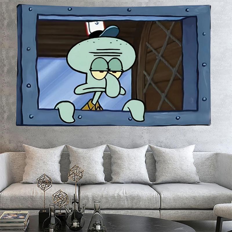 Squid ward indoor Cartoon Wall Hanging Tapestry Background Wall Cloth for College Dorm Room Decor Outdoor Parties Cartoon Squid ward