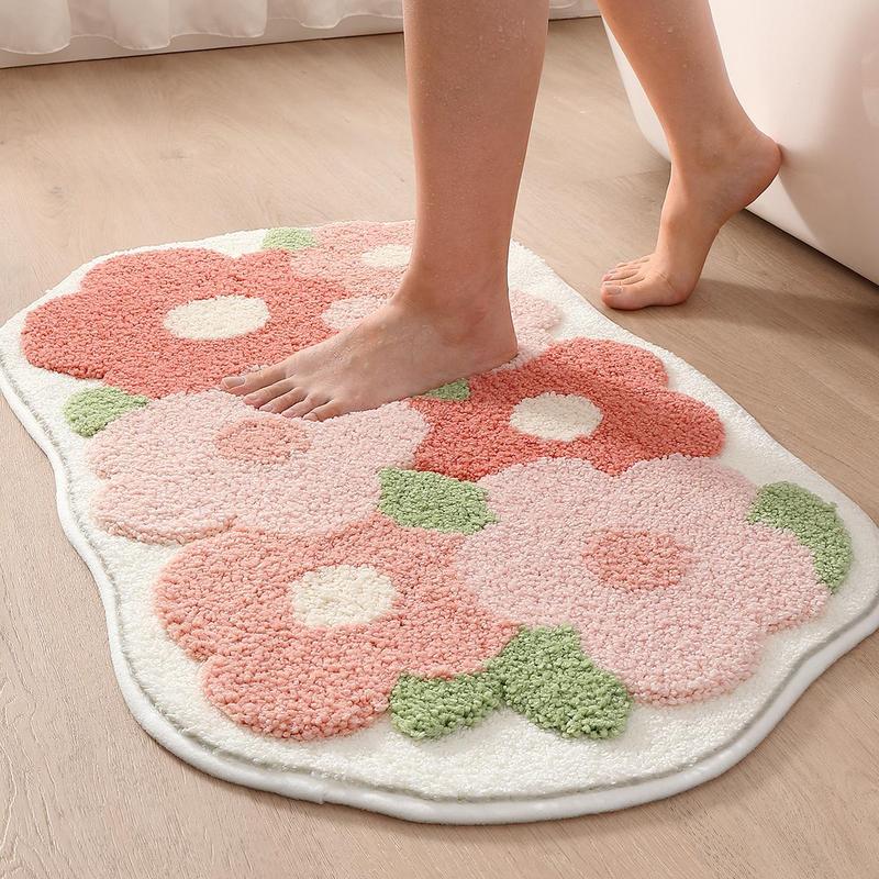 Floral Pattern Bathroom Mat, 1 Count Non-slip Soft Floor Rug for Room Decor, Decorative Mat for Home Bathroom, Summer Home Decor