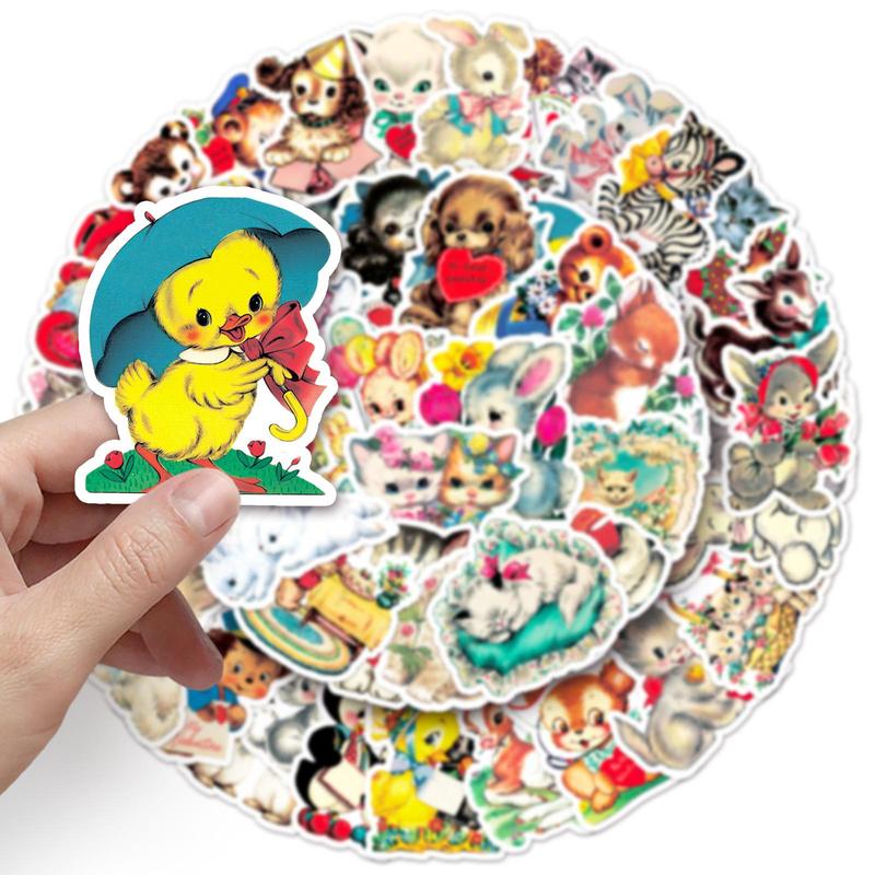 Vintage Cartoon Animal Sticker, 66pcs pack Waterproof Self Adhesive Decor Paper, Decor Sticker for Gift Greeting Card Water Bottle Laptop Phone