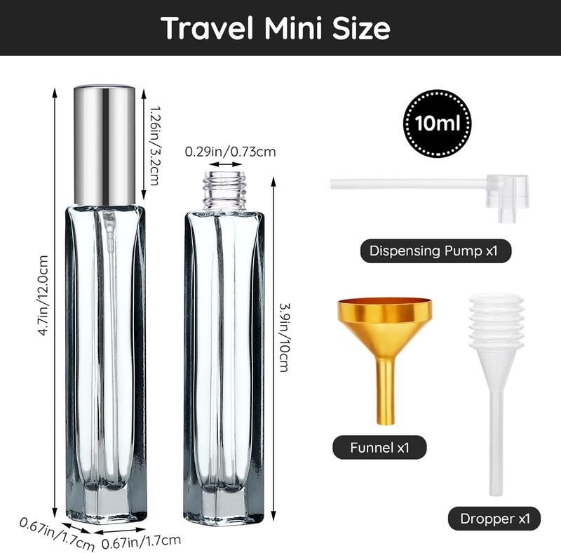 Glass Perfume Bottle Set, 5 Pack of 10ML Portable Perfume Travel Refillable, Empty Atomizer Sprayer for Perfume Cologne Dispenser, Travel Sample Bottles Perfume Making Kit with Refill Tool Lightweight Tin