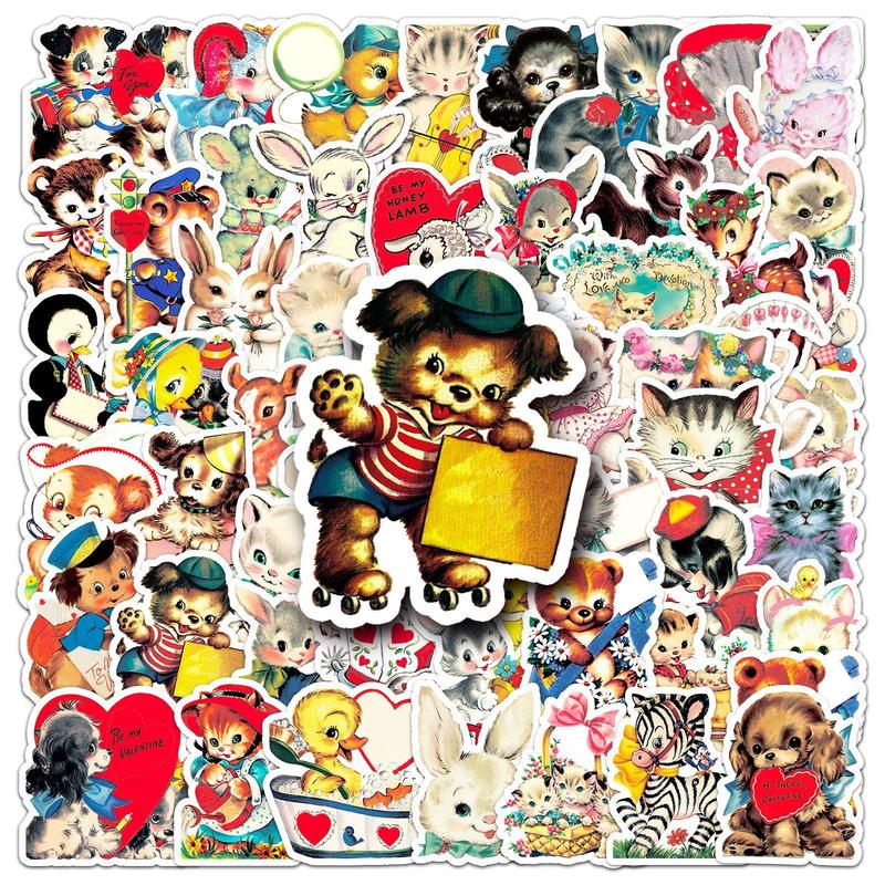 Vintage Cartoon Animal Sticker, 66pcs pack Waterproof Self Adhesive Decor Paper, Decor Sticker for Gift Greeting Card Water Bottle Laptop Phone