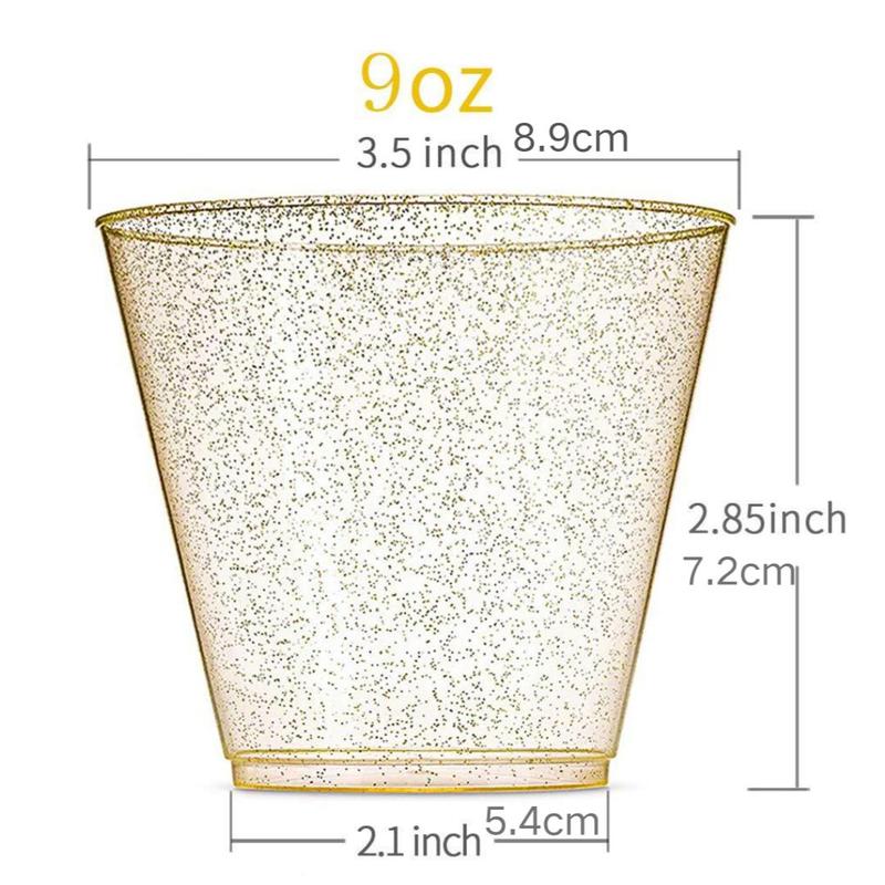 9oz Glitter Plastic Cups, 50pcs Disposable Party Cups, Party Drinking Cups for Wedding, Birthday, Party Supplies, Party Accessories