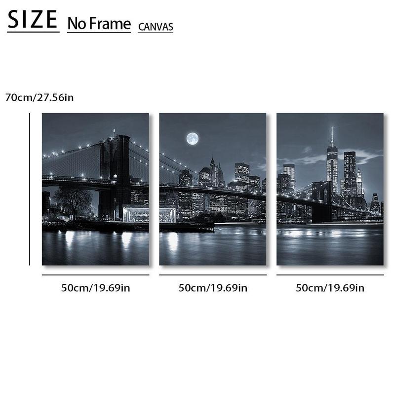 City Night View Pattern Canvas Painting without Frame, 3 Counts set Modern Art Print, Wall Art Decor for Home Living Room & Bedroom