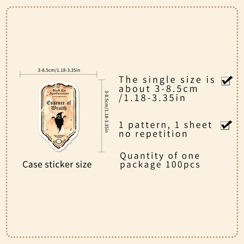 Vintage Drug Label Pattern Car Sticker, 100pcs Waterproof Self Adhesive Decor Paper, Decor Sticker for Gift Greeting Card Water Bottle Laptop Phone