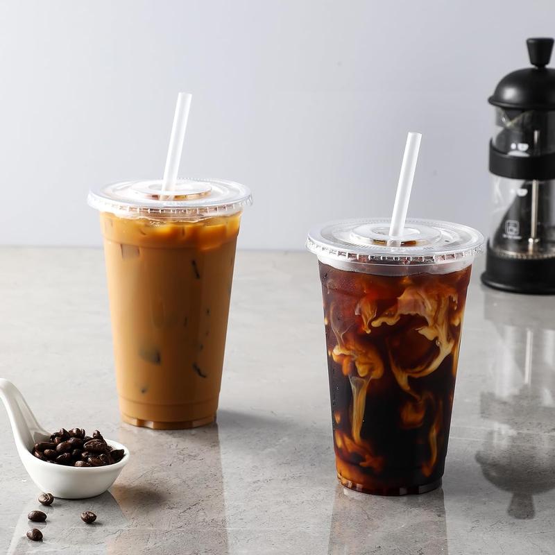 100count,  Plastic Cups With Lids and Straws, Disposable Clear Plastic Cups With Lids for Iced Coffee, Smoothie, Milkshake and Cold Drinks