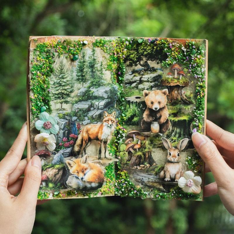 Forest & Animal & Stone & Wood Pattern Sticker, 25pcs pack Self Adhesive Decorative Paper, DIY Decals for Water Bottle, Laptop, Phone Case, Scrapbooking