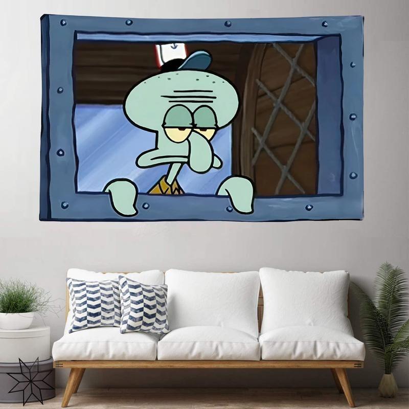 Squid ward indoor Cartoon Wall Hanging Tapestry Background Wall Cloth for College Dorm Room Decor Outdoor Parties Cartoon Squid ward