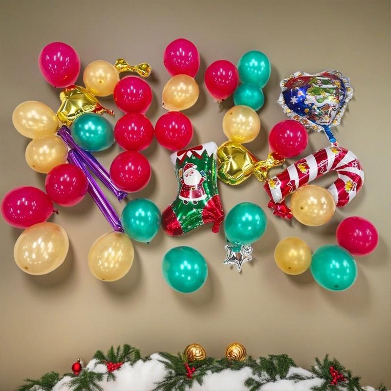 19 40 pcs Set Christmas Party Balloons ,Including Tassels, Christmas-themed Printed Balloons atmosphere Decorations, Suitable for Merry Xmas Party  DoorFrames Walls  Holiday  Festive  Eve  Celebrate Ornament decorative balloon Gift