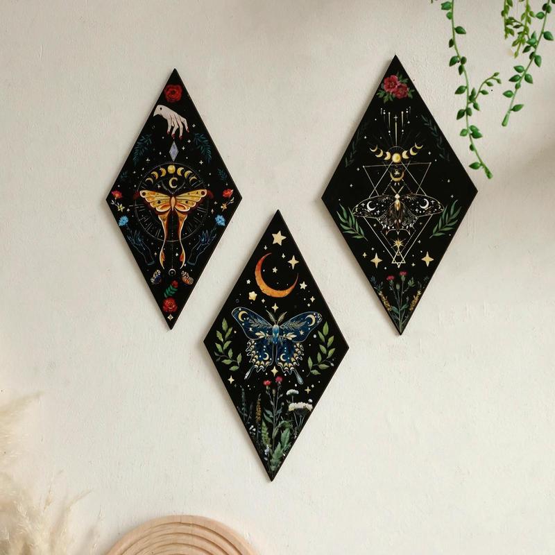 Wooden Wall Art, 3 Counts set Colorful  Boho Style Wall Decor, Aesthetic Wall Art for Home Living Room Bedroom Gallery