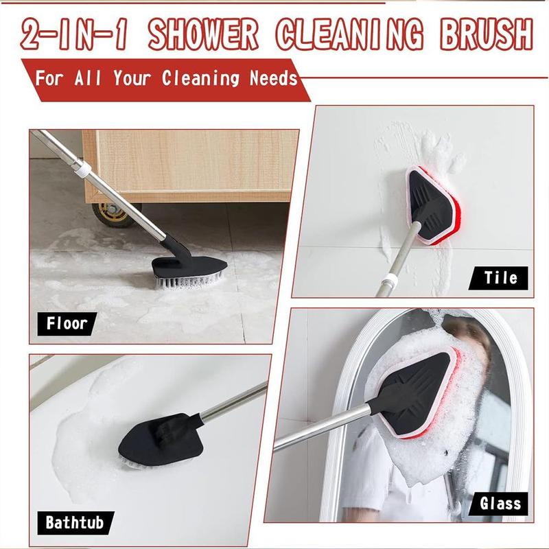 Shower Cleaning Brush With Long Handle, 1 Set Tub & Tile Scrub Brush, Shower Scrubber, Tub Scrubber With Replaceable Microfiber Cloth, Bathroom Cleaning Tools