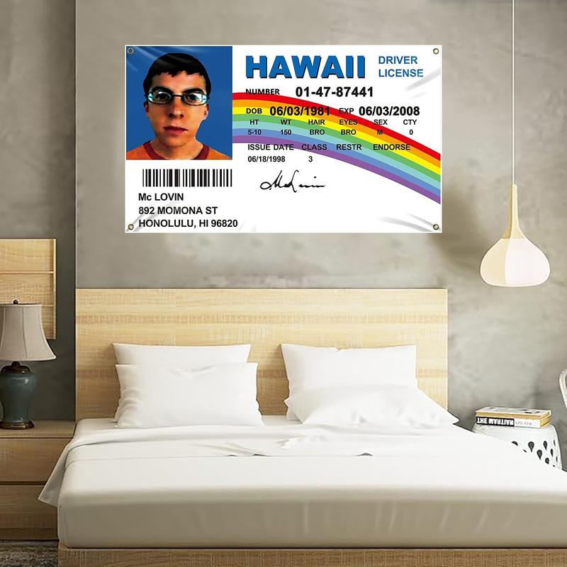 McLovin ID Flag 3x5Ft Driver License Banner 3x5Ft Funny Tapestry for Room College Dorm Decor Indoor Bedroom Outdoor Wall Hangging Flags