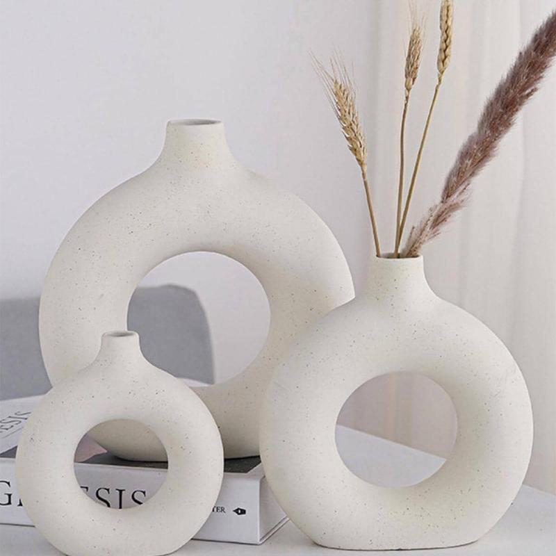 Creative DIY Summer Home Decor Donut Shaped Flower Vase, 1 Count Solid Color Minimalist Hollow Aesthetic Ceramic Vase, Room Decor Cool Vase, Summer Gifts, Boyfriend Gifts