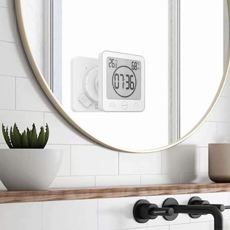 Digital Bathroom Shower Wall Clock Timer with Alarm with Big LCD Display, Waterproof for Water Spray, Humidity Temperature Display, Wall Clock Timer for Bathroom Shower Makeup Cooking