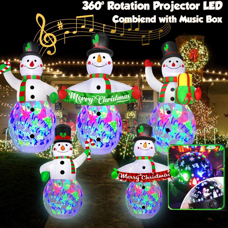 Inflatable Plug Charging Merry Christmas  Ornaments  Decoration, 1 Set Snowman Christmas Tree Santa Outdoor Christmas Decoration, Blow Up Inflatable Decoration with Accessories for Indoor Outdoor Yard Garden Decor