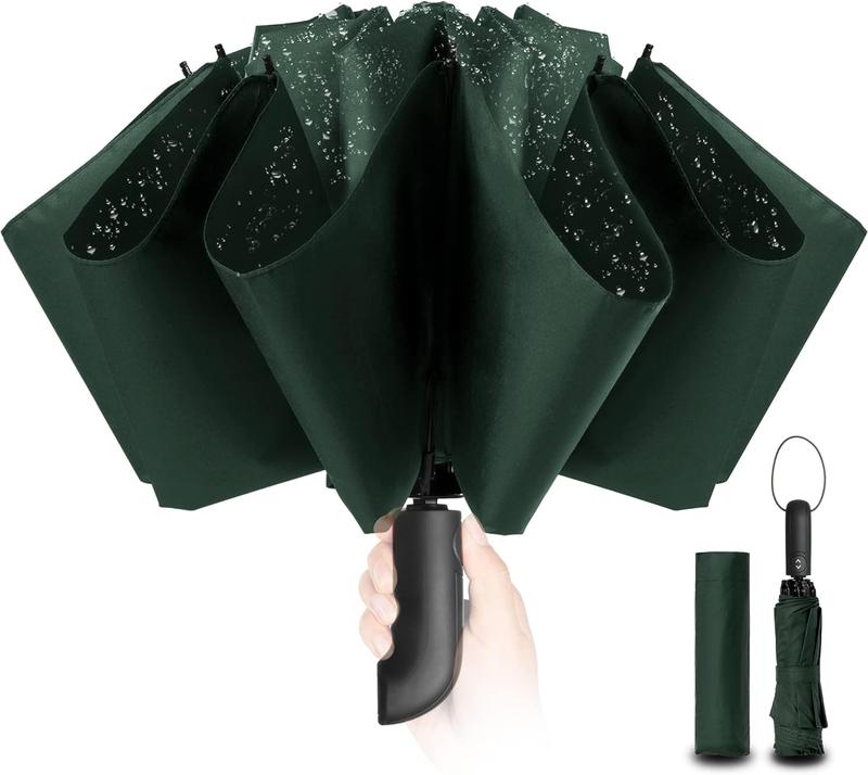 Travel Inverted Umbrella Compact Windproof- Automatic reverse Umbrellas for Rain - Folding Portable Teflon Coating 48inch Span, 10 Ribs Large Umbrella